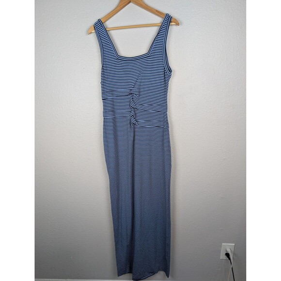 Artelier Nicole Miller Dress Womens Large Blue Black Striped Maxi Tank Stretch - Picture 2 of 9